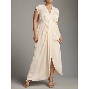 Anthropologie | Sleeveless V-Neck Twist-Front Faux Wrap Satin Dress